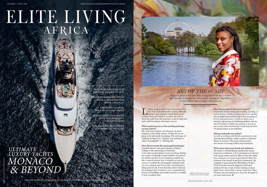 sarah grace london in elite living africa front cover and article